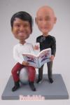 Male Gay Same Sex Cake Topper reading book bobbleheads
