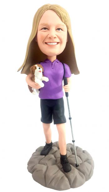 Custom Bobbleheads Lady Hiking carring puppy