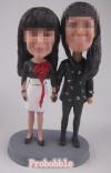 Lesbian Female wedding cake toppers bobbleheads hands in hands