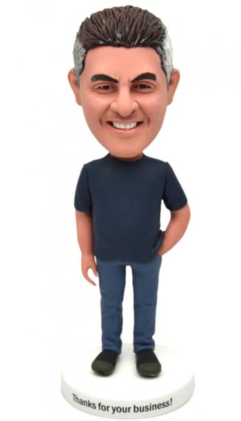 Custom bobblehead salt and peppered hair father/boss bobbleheads hand in pocket