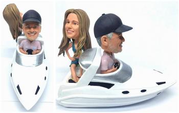 Custom bobbleheads couple driving yacht wedding cake topper anniversary