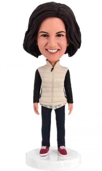 Custom bobbleheads Bobble heads for mom/mother wearing Down jacket