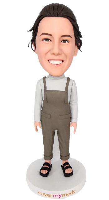 Custom bobblehead lady in suspenders