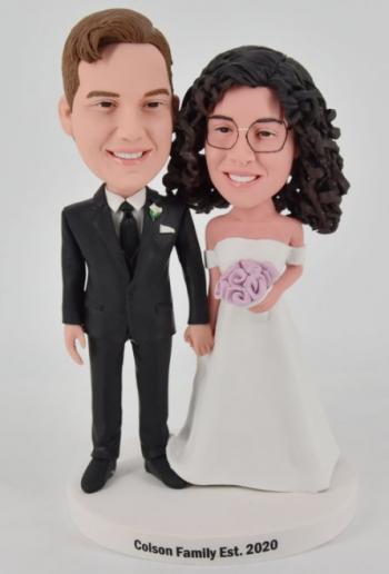 Custom bobblehead classical wedding holding bouquet