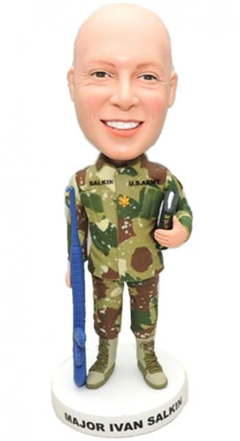 Custom bobblehead army soldifer officer holding book and gun