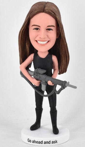 Custom Bobbleheads lady holding gun boss day Bobble heads