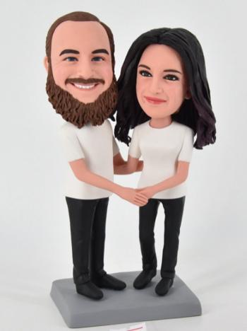 Custom bobbleheads casual couple cake topper