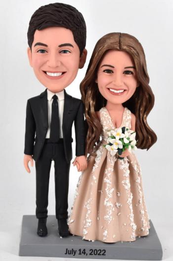 Custom bobbleheads classical cake topper bride holding houquet