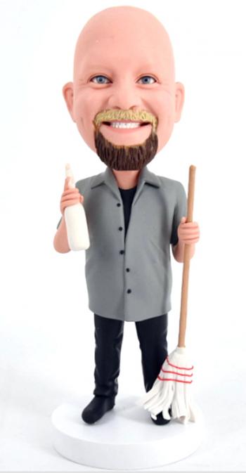 Custom bobblehead man doing housework male general cleaning