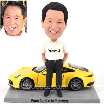 Customzied bobblehead with 911 yellow sporst car