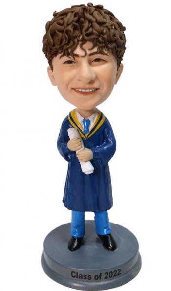 Custom Bobbleheads Graduation male graduate holding diploma