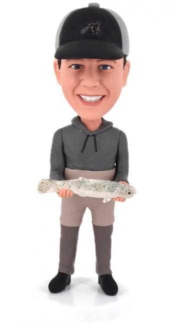 Custom Bobbleheads catching big fish Bobble heads for dad/boss/father