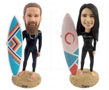 Custom bobbleheads Male/Female surfer with surfboard