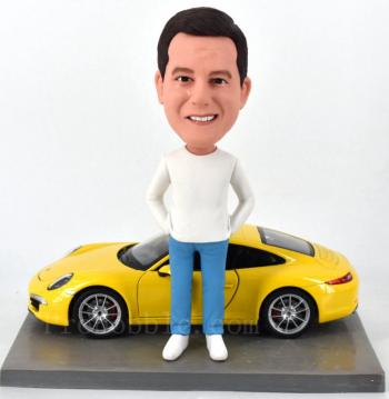 Custom bobbleheads anniversary gift for father/husband/wife/boyfriend/boss 911 Carrera S Yellow