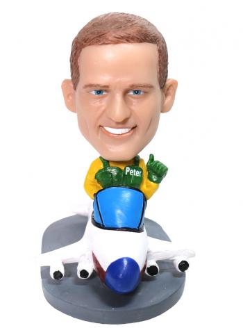 Custom Bobbleheads driving airplane High Flying Pilot boss day