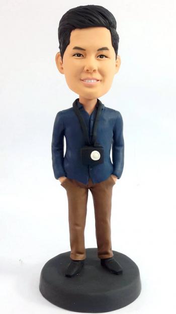 Custom bobbleheads camera man journalist camera fans