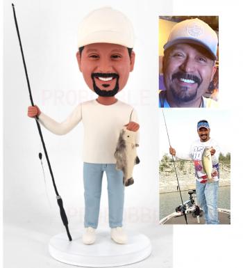 Custom bobbleheads fish lover personalized figurine fisher catch big fish birthday gifts for him