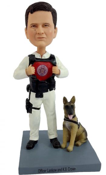 Custom bobbleheads Policeman with dog officer partner