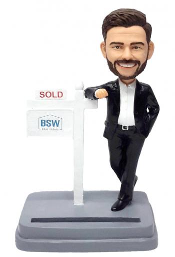 Custom bobblehead realtor male card holder