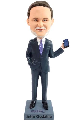 Custom Bobblehead Businessman Showing smart phone