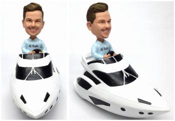 Custom bobblehead man/male/boss Drives Yacht