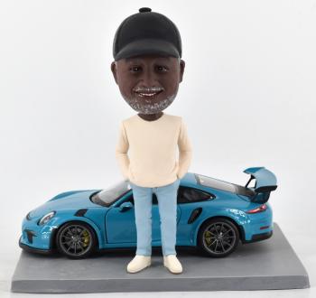 Custom Bobbleheads boss with Porsche 911 Blue GT3