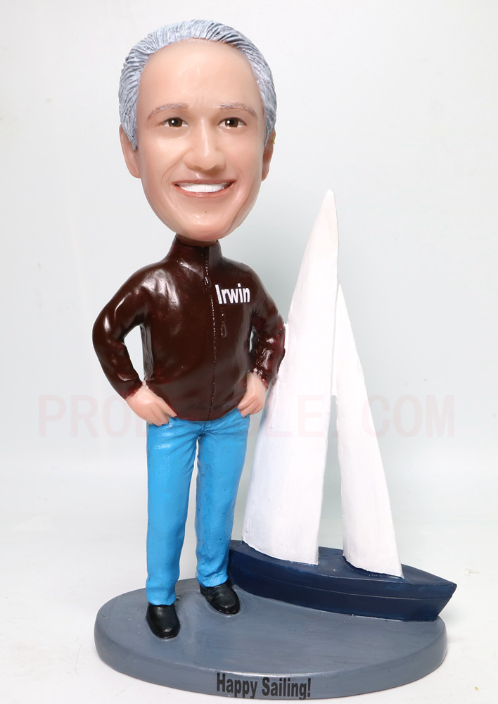 Custom Bobbleheads male Sailing Boat retirement Bobble heads sailor hand made Birthday gifts - Click Image to Close