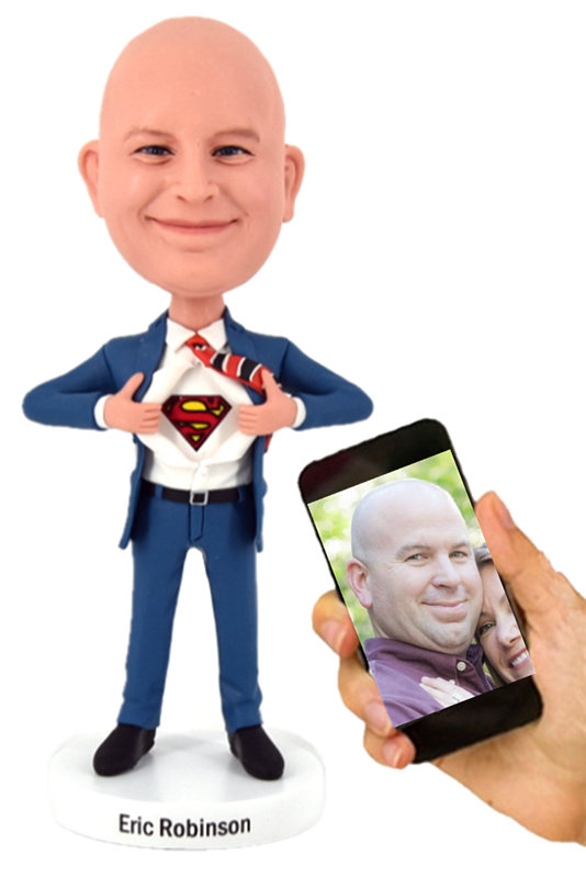 Custom bobbleheads for Boss/father/him Super dad super boss tearing shirts - Click Image to Close