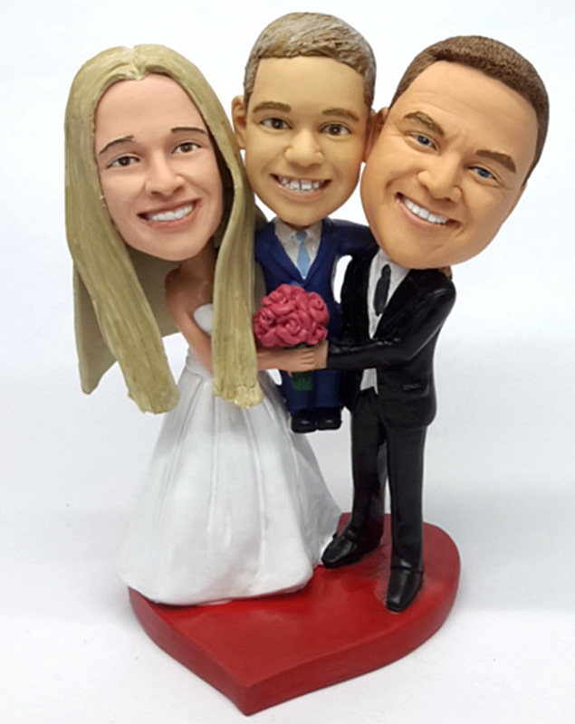 Custom Bobblehead Family Cake Toppers with Child - Click Image to Close