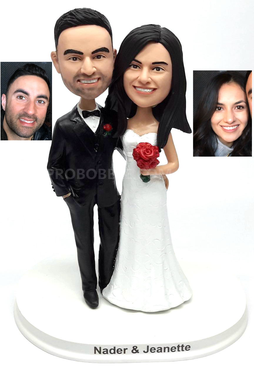 Custom bobbleheads wedding toppers on cake - Click Image to Close
