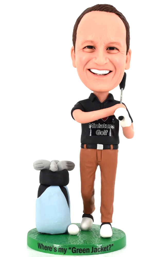 Custom bobbleheads Golfer with golf bag for boss - Click Image to Close