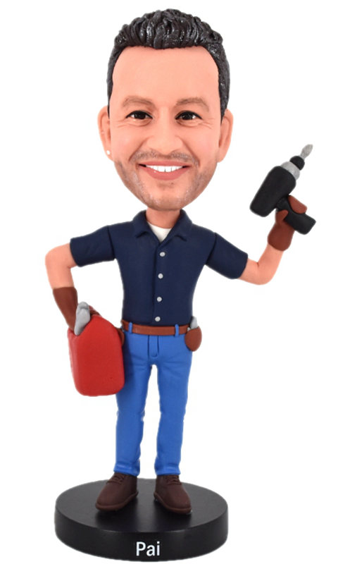 Custom bobbleheads repairman holding tool box worker - Click Image to Close